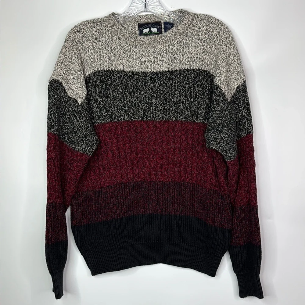 Vintage Woods & Gray Red Gray Striped Cotton Sweater Size Large